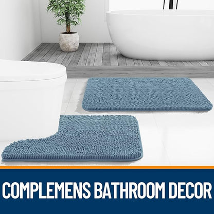 OLANLY Bathroom Rugs 44x24, Extra Soft Absorbent Chenille Bath Rugs, Rubber Backing Quick Dry, Machine Washable Bath Mats for Bathroom Floor, Tub and Shower, Home Decor Accessories, Airy Blue