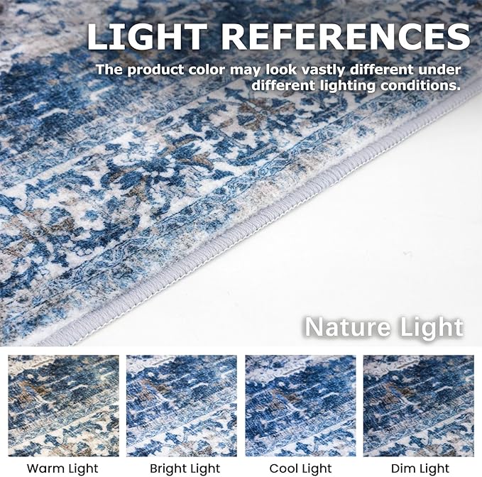 KOZYFLY Runners for Hallways 2.6x18 Ft Extra Long Washable Kitchen Runner Rug Boho Runner Rug for Entryway Indoor Blue Printed Oriental Faux Wool Stair Floor Carpet Runner for Stair Kitchen Hall