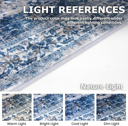 KOZYFLY Runners for Hallways 2.6x16 Ft Extra Long Washable Kitchen Runner Rug Boho Runner Rug for Entryway Indoor Blue Printed Oriental Faux Wool Stair Floor Carpet Runner for Stair Kitchen Hall
