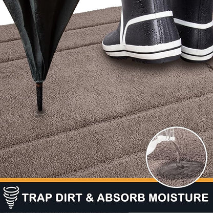 PURRUGS Dirt Trapping Door Mat 34" x 59", Non-Slip/Skid Machine Washable Entryway Area Rug, Dog Doormat, Super Absorbent Welcome Mat for Muddy Wet Shoes and Paws, Grayish Brown