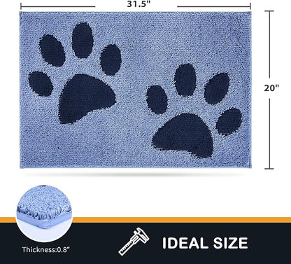 PURRUGS Dirt Trapping Door mat 20" x 31.5", Non-Skid/Slip Machine Washable Microfiber Entryway Rug, Dog Door Mat, Super Absorbent Welcome Mat for Muddy Wet Shoes and Paws, Light Blue