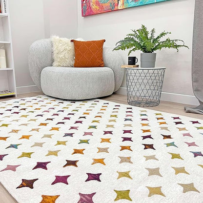 Alfa Rich 7x10 Moroccan White Area Rugs for Living Room Bedroom Decor Washable Cotton Pet Friendly