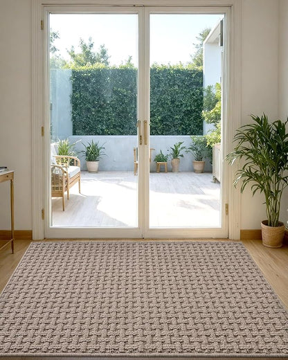 DEXI Front Entryway Door Mat Non Slip 36x60, Washable Entry Way Mats Inside Entrance Low Profile, Welcome Doormat Dirt Trapper for House Floor Home Porter Hall Backdoor Area, Light Taupe