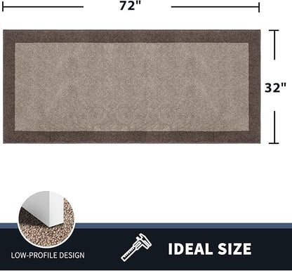 PURRUGS Dirt Trapping Door Mat 32" x 72", Non-Slip/Skid Machine Washable Entryway Rug, Shoes Scraper, Throw Rug, Super Absorbent Area Rug for Muddy Wet Shoes and Paws, Beige & Grayish Brown