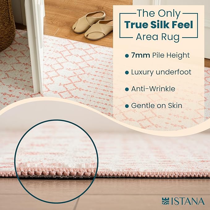 Istana Living Room Rug 10x14 - Pink 10 x 14 Area Rug - Foldable Machine Washable Area Rugs 10x14 - Stylish 10x14 Area Rugs Boho - Stain Resistant Washable Rug 10x14