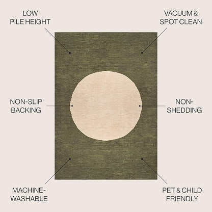 JONATHAN Y Machine Washable Green/Cream Indoor Area Rug 4X6 ft, Cirkel Minimalist Geometric Dot for Living Room, Bedroom, Kitchen, Office, Easy-Cleaning, Pet-Friendly, Non-Shedding WSH113B-4