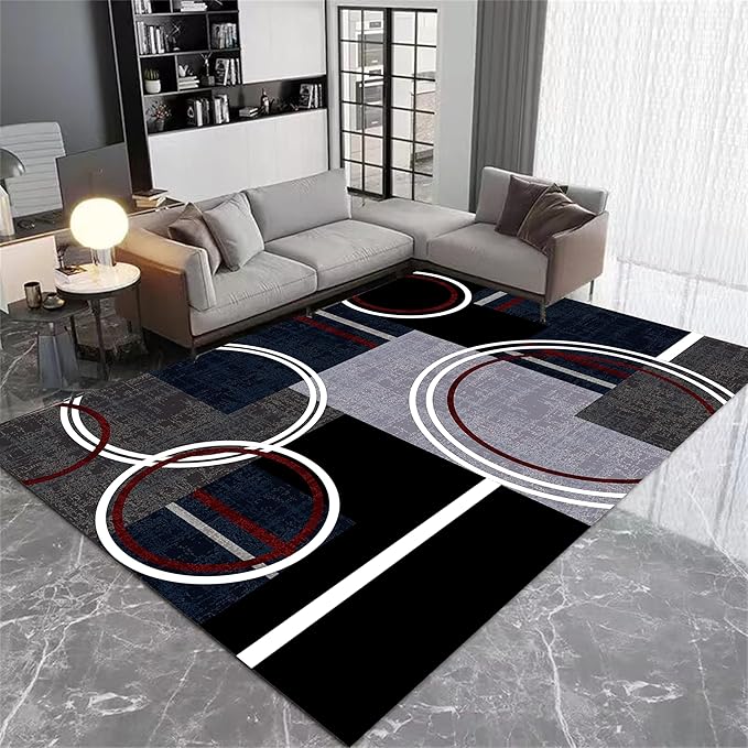 Area Rug 4x6 Modern Abstract Circle Rugs, Multicolor Low Pile Carpet, Machine Washable & Non-Slip Non-Shedding Stain Resistant for Bedroom, Living Room