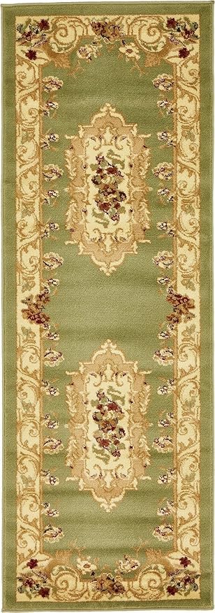 Rugs.com Chateau Collection Rug – 6 Ft Runner Green Medium Rug Perfect for Hallways, Entryways