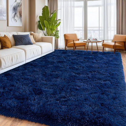Shag Area Rugs for Living Room, Soft Fuzzy Plush Rugs, Upgrade Anti-Skid Modern Furry Rugs Fluffy Carpets for Kids Room Nursery Home Decor Dark Blue, 8X10 Feet