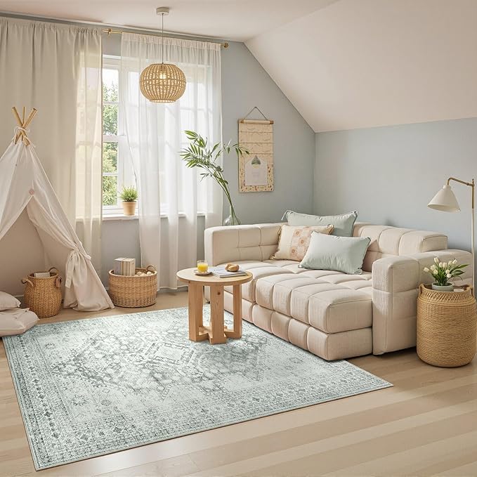 Washable Area Rugs 6x9,Boho Area Rug,Collapsible Area Rug for Bedroom, Entryway, Kitchen, Bathroom