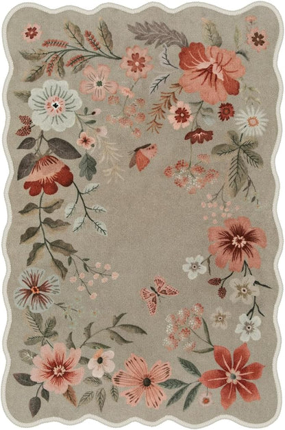 Lahome Floral Washable Rugs 8x10, Non-Slip Soft Bedroom Rug Stain Resistant, Ultra-Thin 8x10 Rugs for Living Room Easy Clean Boho Rug Accent Carpet for Dining Room Office(8x10ft,Brown)
