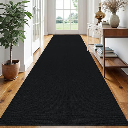 EARTHALL Extra Long Runner Rug 3x16 Ft Washable Runners for Hallways Cotton Non Slip Entryway Runner Braided Kitchen Runner Indoor Outdoor Carpet Runners for Hotels, Hall, Stair, Black
