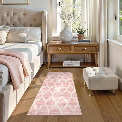 Lahome Moroccan Pink Bathroom Rug - 2x4 Runnr Rug Washable Kids Nursery Rugs Small Soft Girl Dorm Non-Slip Modern Throw Carpet Runner for Entryway Bedroom