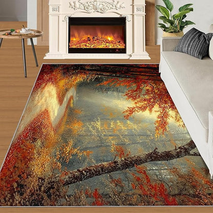 5x7 Autumn Forest Rugs for Bedroom - Natural Landscape Print Rug, Forest Path Rug Non Slip Soft Rugs for Living Room Hardwood Floors Teen Room