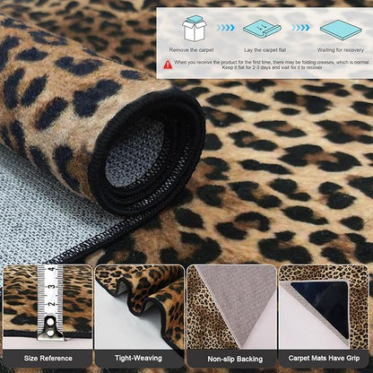 Leopard Rug 4x6 Cheetah Print Washable Non-Slip Rug Ultra Soft Low-Pile Indoor Carpet for Living Dining Playroom