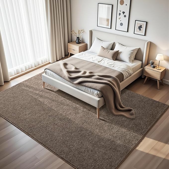 HQAYW 4x6 Area Rugs for Living Room Bedroom, Modern Thickened Memory Foam Soft Rug, Indoor Low Pile Minimalist Washable Non Slip Carpets for Kids Girls Boys Nursery Dorm Home Decor, Brown