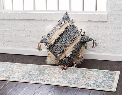 Unique Loom Salzburg Collection Classic Traditional Design Oriental Inspired Border Area Rug (2' 0 x 6' 0 Runner, Beige/Blue)