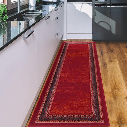 Antep Rugs Alfombras Bordered Modern 2x10 Non-Slip (Non-Skid) Low Pile Rubber Backing Indoor Area Runner Rug (Maroon Red, 2' x 10')