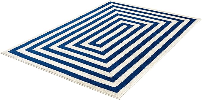Abani Contemporary Blue & Ivory 6'x9' Area Rug, Contrasting Geometric Modern Stripe Symmetrical Living Room Carpet Rugs