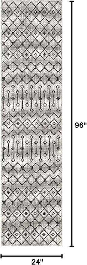 Unique Loom Outdoor Trellis Collection Area Rug - Tribal Trellis (2' x 8' Runner, Gray/ Black)