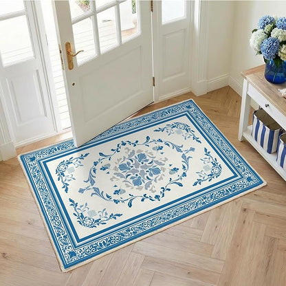 SOULFUL Medium Pile 3x5 Area Rug - Cozy Soft Underfoot Small Entryway Rug - Blue Boho Floral - Washable Non-Slip - Perfect for Living Room Bedroom Foot Kids Room Reading Nook
