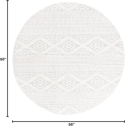 SAFAVIEH Tulum Collection Area Rug - 8' Round, Ivory & Light Grey, Moroccan Boho Tribal Design, Non-Shedding & Easy to Clean, Ideal for Living Room, Bedroom, Dining Space (TUL272G)