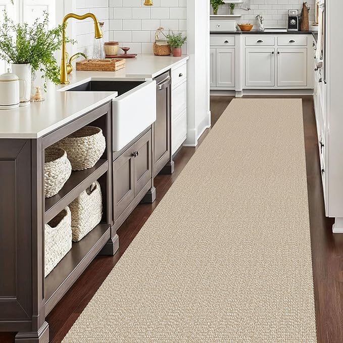 EARTHALL Extra Long Runner Rug 3x16 Ft Washable Runners for Hallways Cotton Non Slip Entryway Runner Braided Kitchen Runner Indoor Outdoor Carpet Runners for Hotels, Hall, Stair, Send/Beige