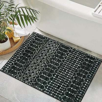 Lahome Moroccan Entry Rug 2x3, Non-Slip Washable Front Indoor Door Mat Rubber Backing Low-Profile Door Rugs, Small Geometric Print Distressed for Entryway Bathroom Kitchen, Black
