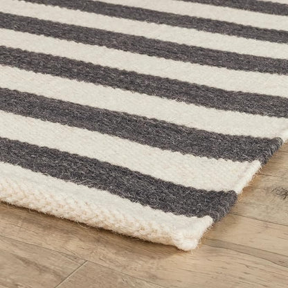 Home Conservatory Ladder Stripe Black/Ivory Handwoven Wool 4 X 6 Feet, Black/Ivory Stripe Pattern