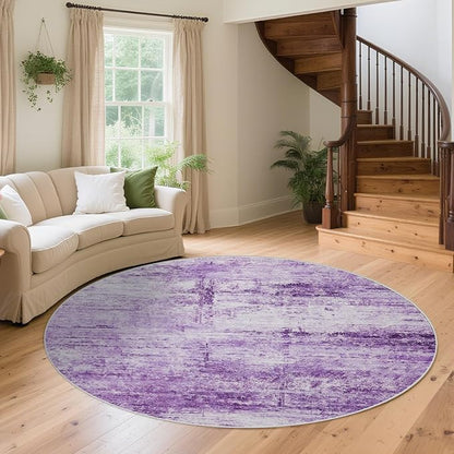 Round 5ft Abstract Rug, Modern Washable Indoor Circle Area Rugs for Living Room, Soft Circular Non-Slip Carpet Floor Mat for Entryway Dining Room Home Office - Abstract Purple