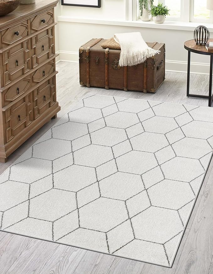 Unique Loom Trellis Frieze Collection Area Rug - Geometric (5' 1" x 8', Ivory/ Gray)