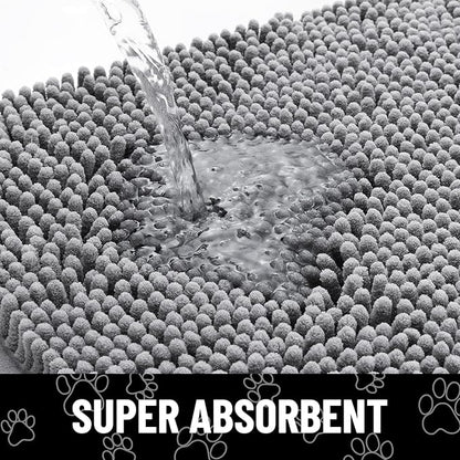 Smiry Dog Door Mat for Muddy Paws, Absorbent Dirt Trapper Non Slip Quick Dry Washable Chenille Mat for Mud Dogs, Entry Rug for Indoor and Outdoor (54x32 Inches, Grey and Black)