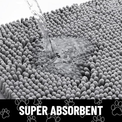 Smiry Dog Door Mat for Muddy Paws, Absorbent Dirt Trapper Non Slip Quick Dry Washable Chenille Mat for Mud Dogs, Entry Rug for Indoor and Outdoor (40x32 Inches, Grey and Black)