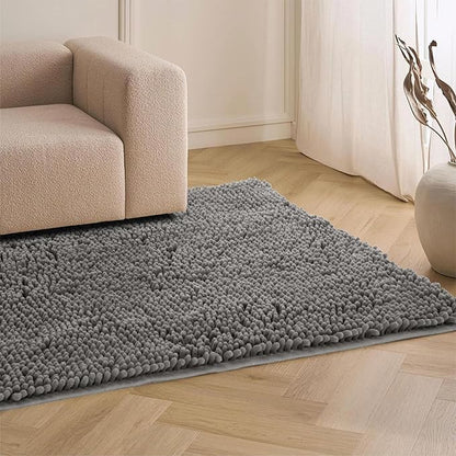 Chenille Absorbent Front Door Mat 96" x 48", Dog Door Mat for Muddy Paws, Trap Dirt Doormat, Mud Mat for Dogs, Washable Non Slip Outdoor Indoor Doormats for Entryway, Grey