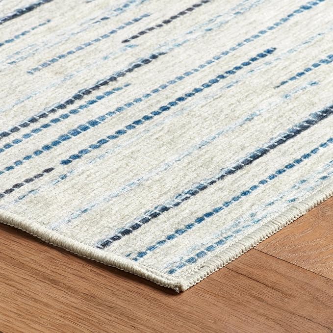 Dash & Albert Elwood Blue Machine Washable Rug, 3 X 5 Feet, Blue Stripe Pattern - Premium Luxury Hotel Quality Soft Breathable Hypoallergenic Machine Washable Easy Care All Season Comfortable