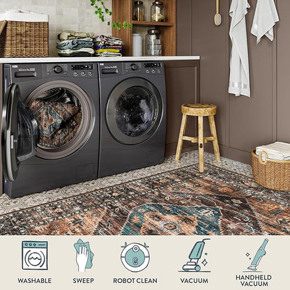 Lahome 2x4 Washable Entryway Runner Rug - Non-Slip Ultra-Thin Stain Resistant Kitchen Rugs, Oriental Print Carpet Runner for Hallway Bedroom Laundry Room