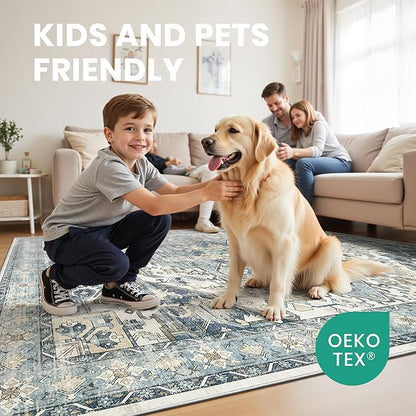 zesthome 10x14 Area Rugs-Washable Rug for Living Room, Non-Slip Backing Rugs, Stain Resistant 10x14 Rug for Bedroom, Ultra-Thin Low Pile Rugs, Vintage Large Home Decor