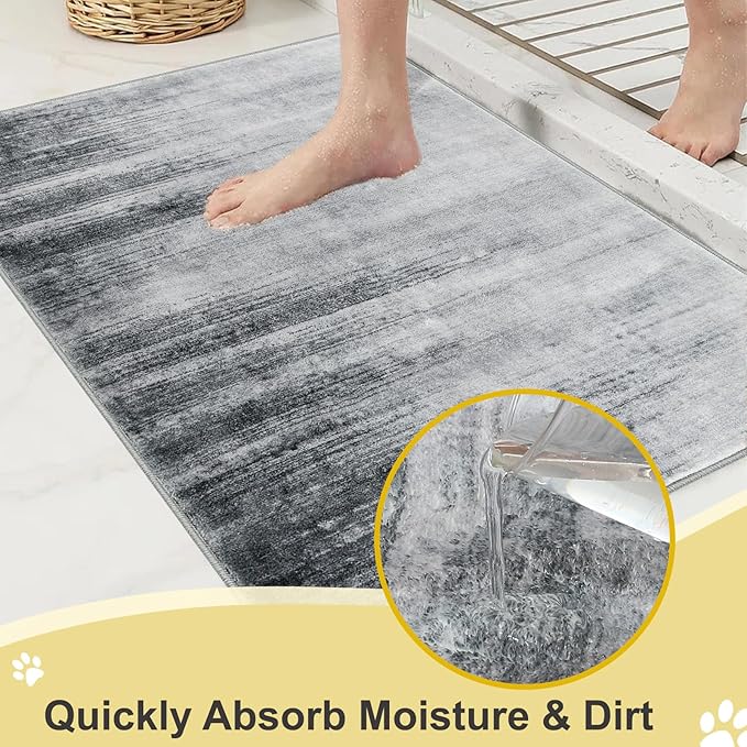 COMSLE Door Mat Soft Absorbent Indoor Front Entryway Rug Machine Washable Entrance Mats for Muddy Paws Non Slip Throw Rugs 20" x 32" Doormat for Inside Foyer Bedroom - Gray