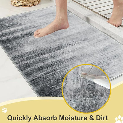 COMSLE Door Mat Soft Absorbent Indoor Front Entryway Rug Machine Washable Entrance Mats for Muddy Paws Non Slip Throw Rugs 32" x 48" Doormat for Inside Foyer Bedroom - Gray