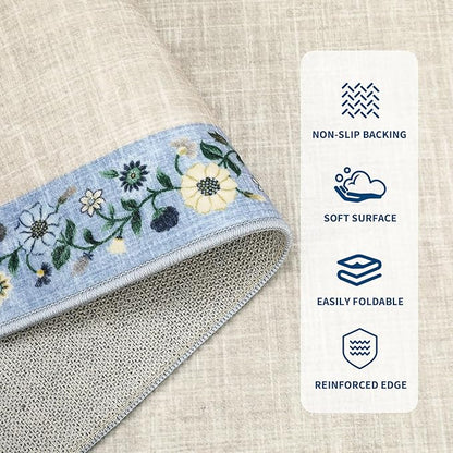 GarveeHome Washable Area Rugs for Bedroom 5x7 Living Room Modern Floral Throw Rugs Non-Slip Lightweight Thin Carpet Modern Farmhouse Print Non-Shedding Soft Low Pile Floor Cover, Beige
