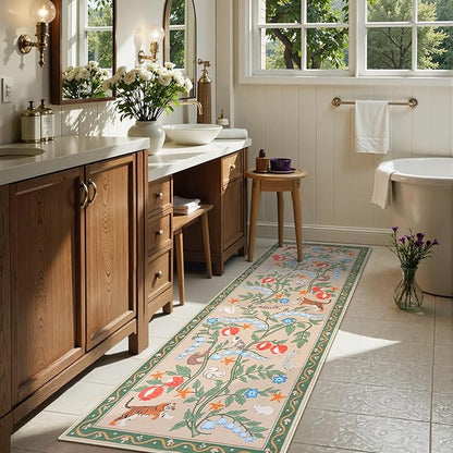 Collive 2x6 Hallway Runners Rug Non Slip, Green Washable Jungle Animal Kitchen Rug Runner for Hallways, Low Pile Entryway Carpet Soft Stain Resistant Bathroom Mats for Laundry Room, Bedside, Bedroom
