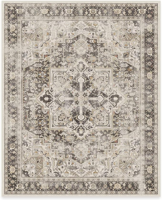RUGGABLE Washable Vintage Area Rug – Kamran Hazel 8x10, Stain-Resistant, Non-Slip – Large Machine Washable Rugs for Living Room, Bedroom, Hallway, Entryway & Office–with Standard Pad