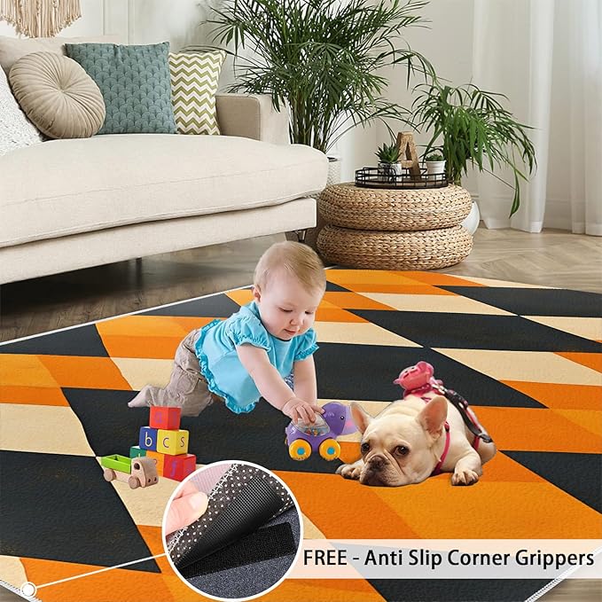 3x6 Geometric Bedroom Rug Under Bed - Diamond Shape Pattern Kids Room Rugs, Modern Minimalism Bedroom Runner Rug Soft Washable for Living Room Kitchen