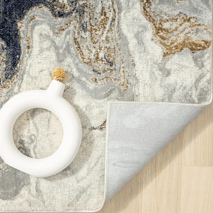 LUXE WEAVERS Marble Collection Blue Area Rug 2x3 Modern Abstract Swirl Design Non-Shedding Carpet