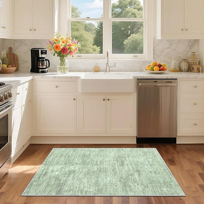 RUGSREAL Small Area Rug 2x3 Entryway Mat with Rubber Backing Stain Resistant Throw Carpet Modern Solid Color Bath Mat Contempowary Washable Rug for Living Room Bedroom Dining Room Kitchen, Green 2x3