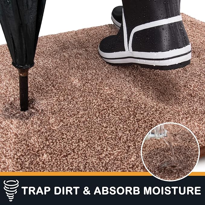 PURRUGS Dirt Trapping Door Mat 24" x 59", Non-Slip Machine Washable Entry Rug, Shoe Scraper, Dog Doormat, Super Absorbent Welcome Mat for Front & Back Door, Muddy Shoes & Paws, Brown-Light Cream