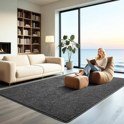HQAYW 6x9 Large Area Rugs for Living Room Bedroom, Modern Thickened Memory Foam Soft Rug, Low Pile Minimalist Washable Non Slip Carpets for Kids Girls Boys Nursery Dorm Home Decor, Dark Grey