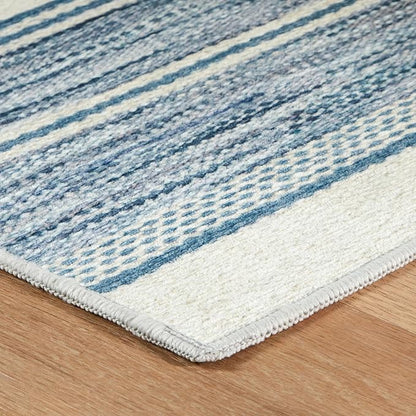 Dash & Albert Ellington Stripe Blue Machine Washable Rug, 2 X 3 Feet, Blue Stripe Pattern