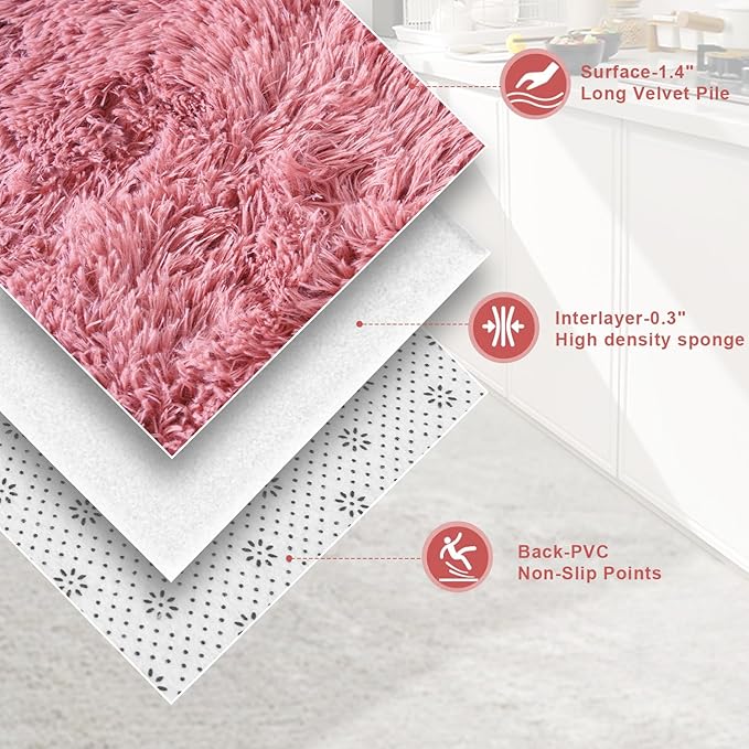 9x12 Ultra Soft Shag Area Rug for Living Room and Bedroom - Plush Modern Floor Carpet for Home Decor, Blush