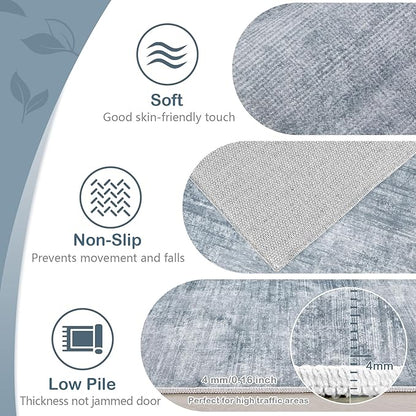 Area Rugs 8x10 Living Room: Washable Rug Modern Abstract Large Rugs Soft Non Slip Neutral Rug Stain Resistant Indoor Carpet for Bedroom Kitchen Dining Room Table Nursery Home Office Rugs(Blue,8'x10')